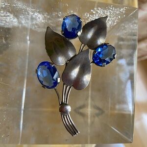 Silver Brooch with Blue Gemstones